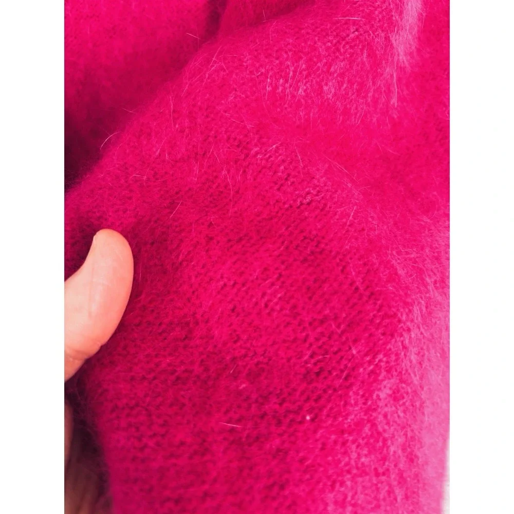 Vintage 80s Pink Coquette Bow Beaded Fuzzy Angora Wool Knit‎ Sweater Pullover